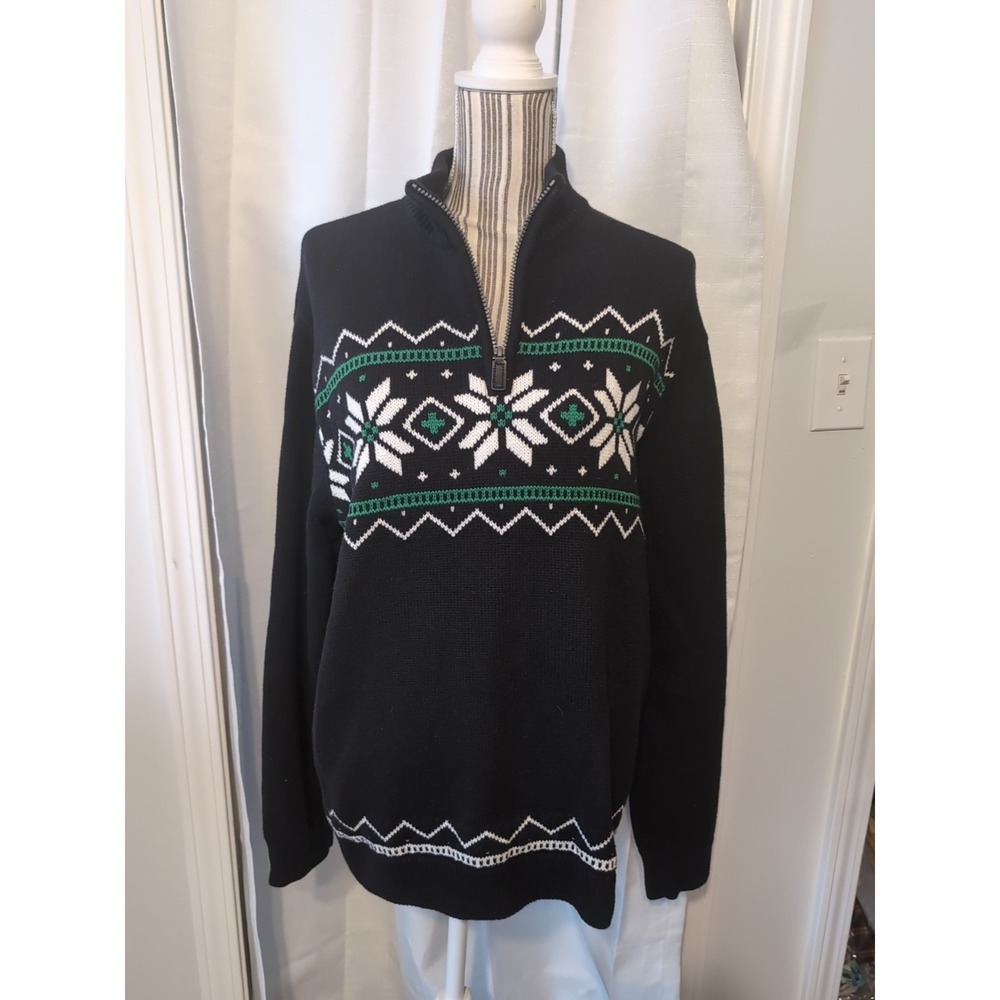 Chaps‎ Winter Pattern Quarter Zip Sweatshirt Men's Size Large